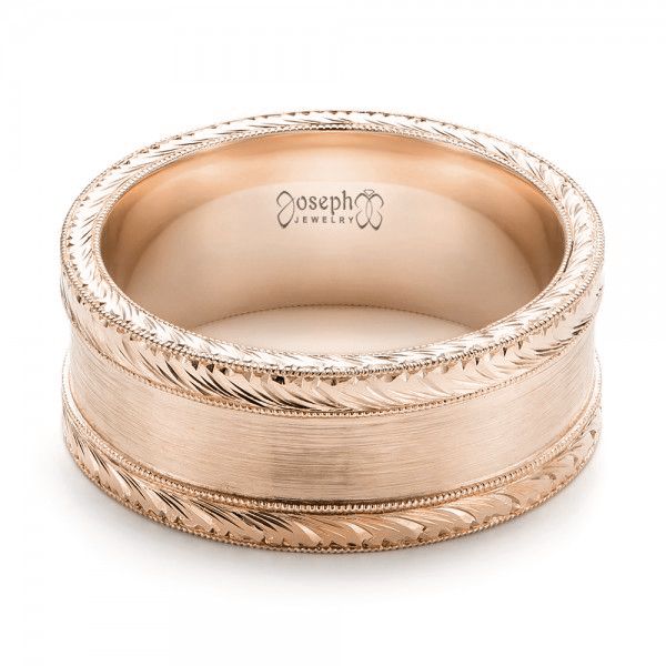 14k Rose Gold 14k Rose Gold Custom Hand Engraved Men's Band - Flat View -  103038