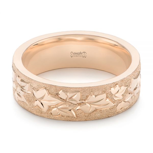 18k Rose Gold 18k Rose Gold Custom Hand Engraved Men's Band - Flat View -  104260