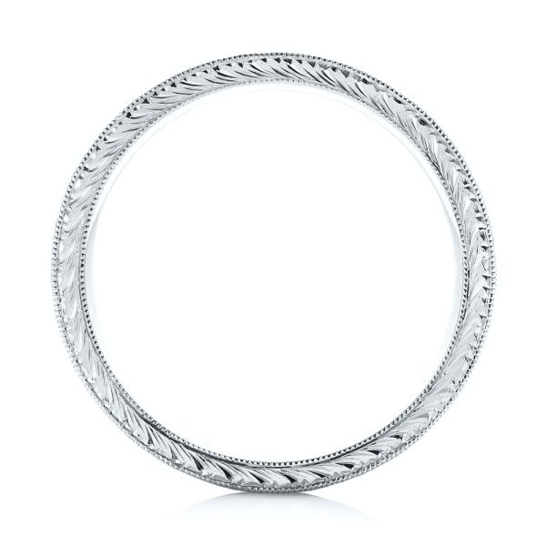 18k White Gold 18k White Gold Custom Hand Engraved Men's Band - Front View -  103038