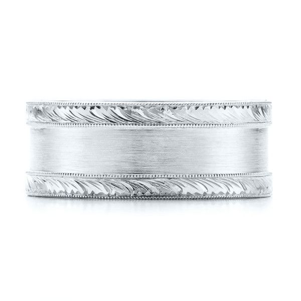 18k White Gold 18k White Gold Custom Hand Engraved Men's Band - Top View -  103038