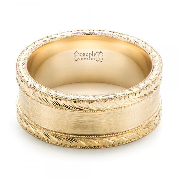 18k Yellow Gold 18k Yellow Gold Custom Hand Engraved Men's Band - Flat View -  103038