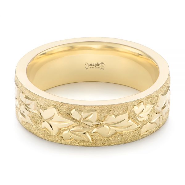 14k Yellow Gold Custom Hand Engraved Men's Band - Flat View -  104260