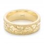 14k Yellow Gold Custom Hand Engraved Men's Band - Flat View -  104260 - Thumbnail
