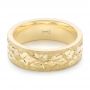 14k Yellow Gold Custom Hand Engraved Men's Band - Flat View -  104260 - Thumbnail