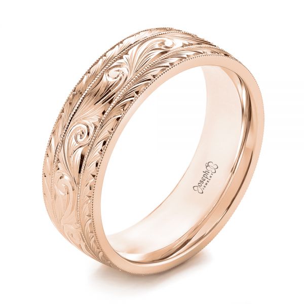 18k Rose Gold 18k Rose Gold Custom Hand Engraved Men's Wedding Band - Three-Quarter View -  103458