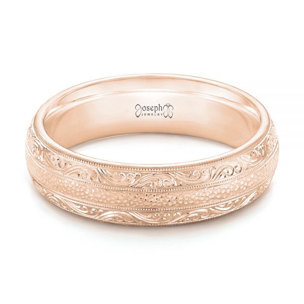 18k Rose Gold 18k Rose Gold Custom Hand Engraved Men's Wedding Band - Flat View - 102839