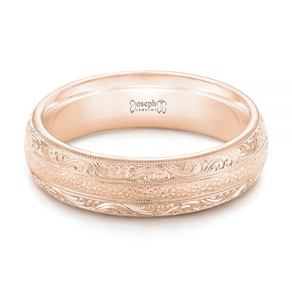 18k Rose Gold 18k Rose Gold Custom Hand Engraved Men's Wedding Band - Flat View -  102839