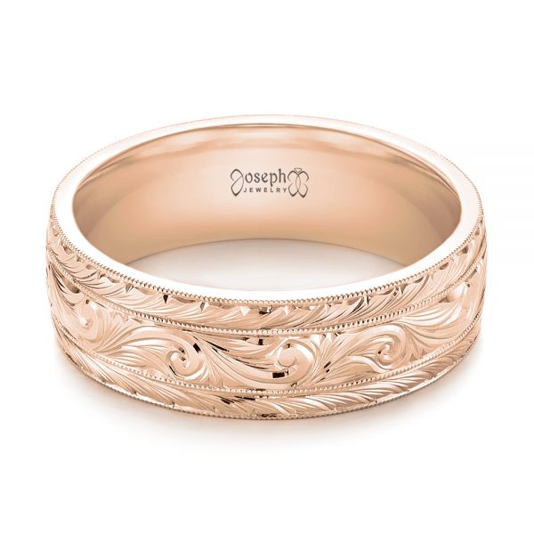 14k Rose Gold 14k Rose Gold Custom Hand Engraved Men's Wedding Band - Flat View -  103458