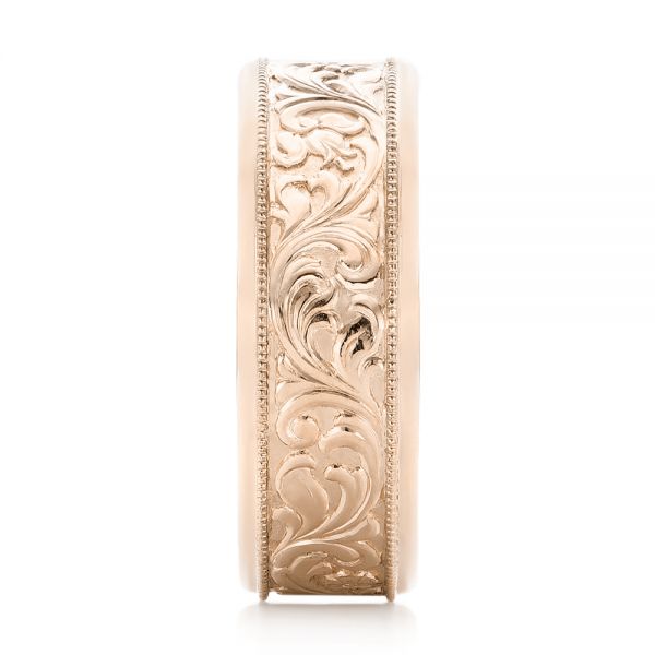 18k Rose Gold 18k Rose Gold Custom Hand Engraved Men's Wedding Band - Side View - 102980