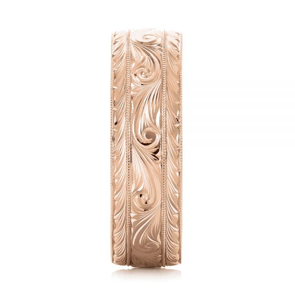 14k Rose Gold 14k Rose Gold Custom Hand Engraved Men's Wedding Band - Side View - 103458