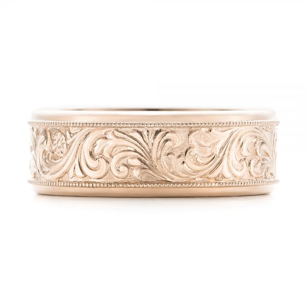 18k Rose Gold 18k Rose Gold Custom Hand Engraved Men's Wedding Band - Top View - 102980