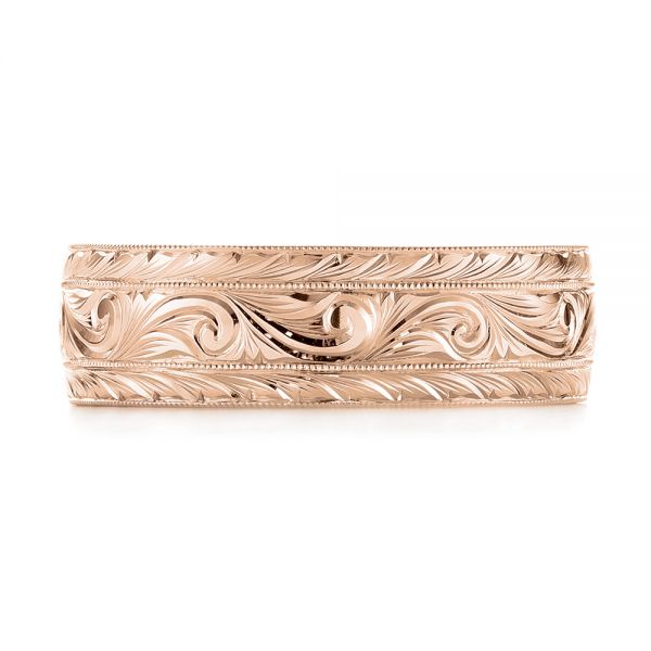 14k Rose Gold 14k Rose Gold Custom Hand Engraved Men's Wedding Band - Top View - 103458