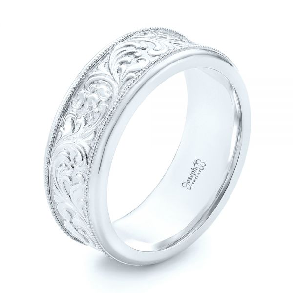  Platinum Platinum Custom Hand Engraved Men's Wedding Band - Three-Quarter View -  102980