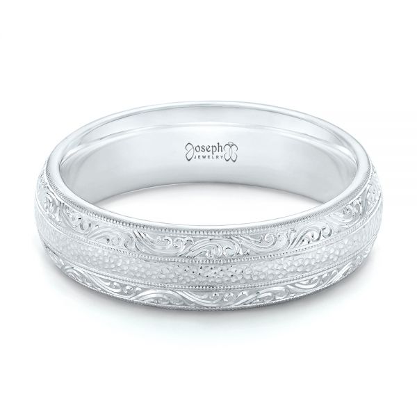 Platinum Custom Hand Engraved Men's Wedding Band - Flat View - 102839