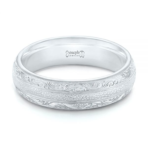  Platinum Custom Hand Engraved Men's Wedding Band - Flat View -  102839