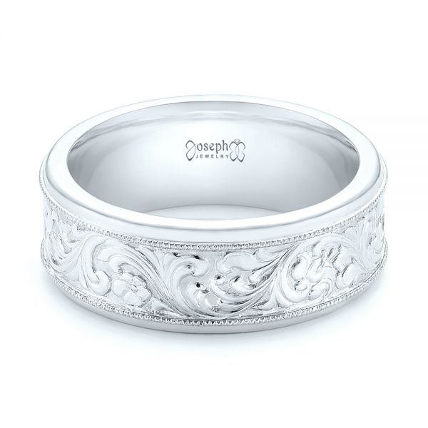 Platinum Platinum Custom Hand Engraved Men's Wedding Band - Flat View - 102980