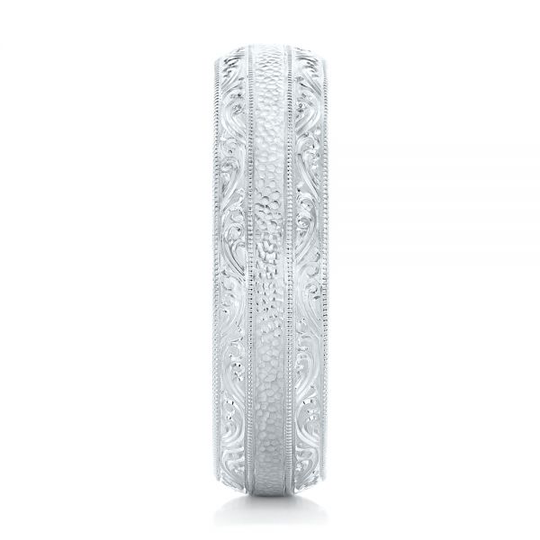 14k White Gold 14k White Gold Custom Hand Engraved Men's Wedding Band - Side View -  102839