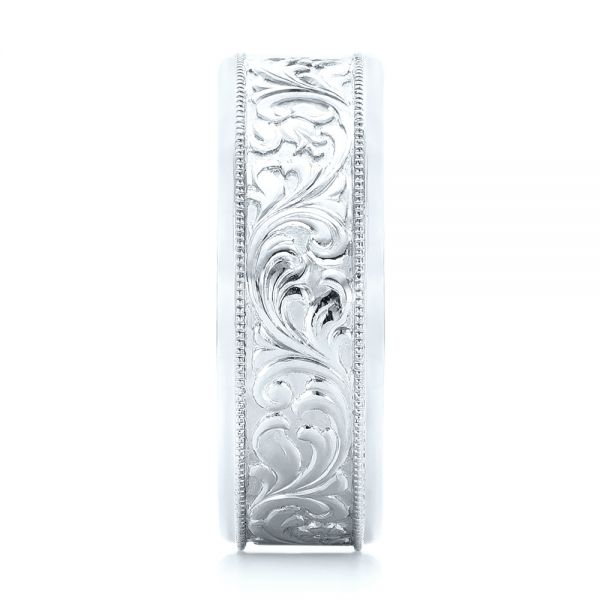 Platinum Platinum Custom Hand Engraved Men's Wedding Band - Side View - 102980