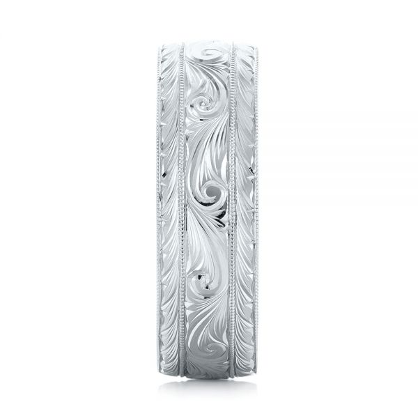Platinum Custom Hand Engraved Men's Wedding Band - Side View - 103458