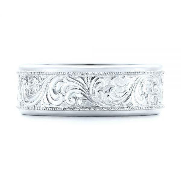 14k White Gold 14k White Gold Custom Hand Engraved Men's Wedding Band - Top View -  102980