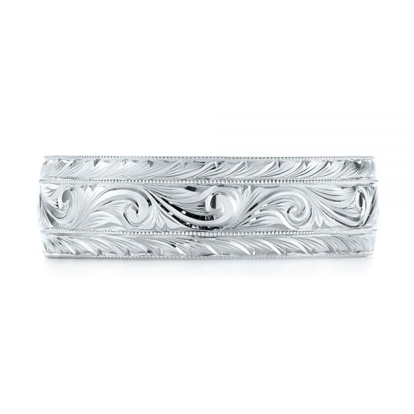  Platinum Custom Hand Engraved Men's Wedding Band - Top View -  103458