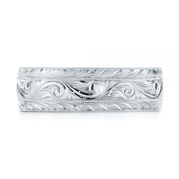 Platinum Custom Hand Engraved Men's Wedding Band - Top View - 103458
