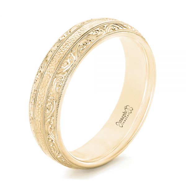 14k Yellow Gold 14k Yellow Gold Custom Hand Engraved Men's Wedding Band - Three-Quarter View -  102839