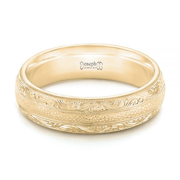 14k Yellow Gold 14k Yellow Gold Custom Hand Engraved Men's Wedding Band - Flat View -  102839