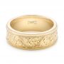 18k Yellow Gold Custom Hand Engraved Men's Wedding Band - Flat View -  102980 - Thumbnail
