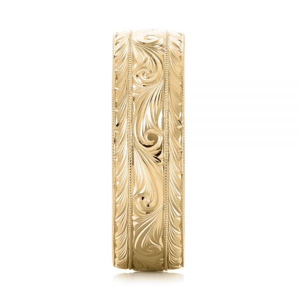 18k Yellow Gold 18k Yellow Gold Custom Hand Engraved Men's Wedding Band - Side View - 103458