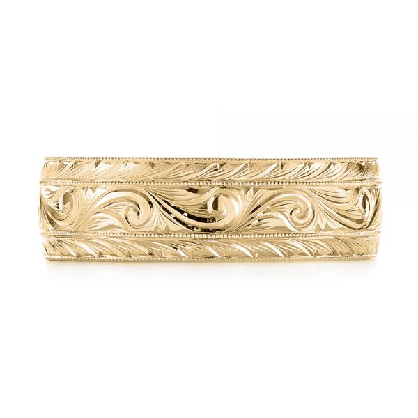 18k Yellow Gold 18k Yellow Gold Custom Hand Engraved Men's Wedding Band - Top View - 103458