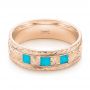 14k Rose Gold 14k Rose Gold Custom Hand Engraved Turquoise Men's Band - Flat View -  104862 - Thumbnail