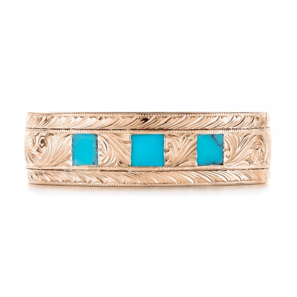 14k Rose Gold 14k Rose Gold Custom Hand Engraved Turquoise Men's Band - Top View -  104862