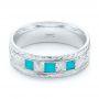 18k White Gold 18k White Gold Custom Hand Engraved Turquoise Men's Band - Flat View -  104862 - Thumbnail