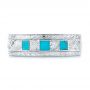 14k White Gold Custom Hand Engraved Turquoise Men's Band - Top View -  104862 - Thumbnail