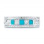 18k White Gold 18k White Gold Custom Hand Engraved Turquoise Men's Band - Top View -  104862 - Thumbnail