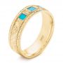 14k Yellow Gold Custom Hand Engraved Turquoise Men's Band