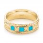 14k Yellow Gold 14k Yellow Gold Custom Hand Engraved Turquoise Men's Band - Flat View -  104862 - Thumbnail