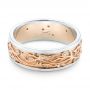 14k Rose Gold And Platinum 14k Rose Gold And Platinum Custom Hand Engraved Two-tone Diamond Men's Band - Flat View -  104095 - Thumbnail