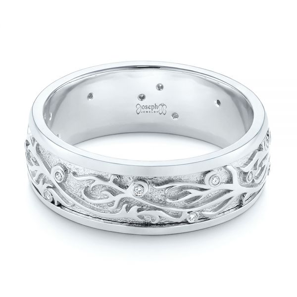  Platinum And Platinum Platinum And Platinum Custom Hand Engraved Two-tone Diamond Men's Band - Flat View -  104095