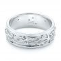 14k White Gold And Platinum 14k White Gold And Platinum Custom Hand Engraved Two-tone Diamond Men's Band - Flat View -  104095 - Thumbnail