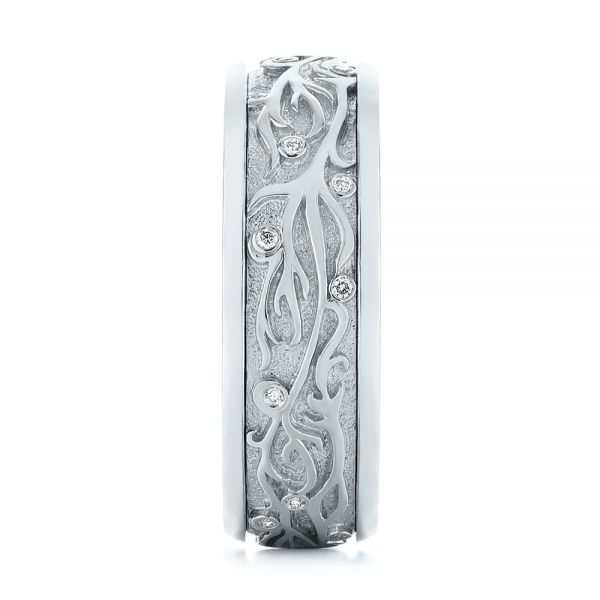 Platinum And 14K Gold Platinum And 14K Gold Custom Hand Engraved Two-tone Diamond Men's Band - Side View - 104095