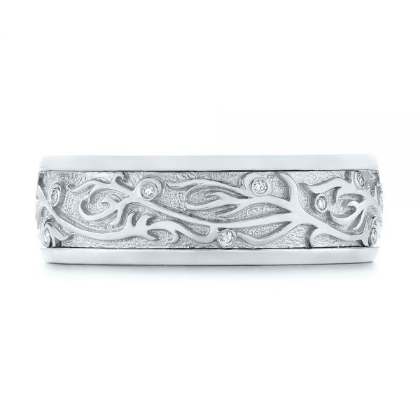  Platinum And Platinum Platinum And Platinum Custom Hand Engraved Two-tone Diamond Men's Band - Top View -  104095