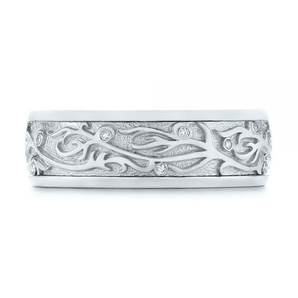 Platinum And 14K Gold Platinum And 14K Gold Custom Hand Engraved Two-tone Diamond Men's Band - Top View - 104095