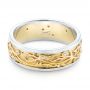 14k Yellow Gold And 18K Gold 14k Yellow Gold And 18K Gold Custom Hand Engraved Two-tone Diamond Men's Band - Flat View -  104095 - Thumbnail