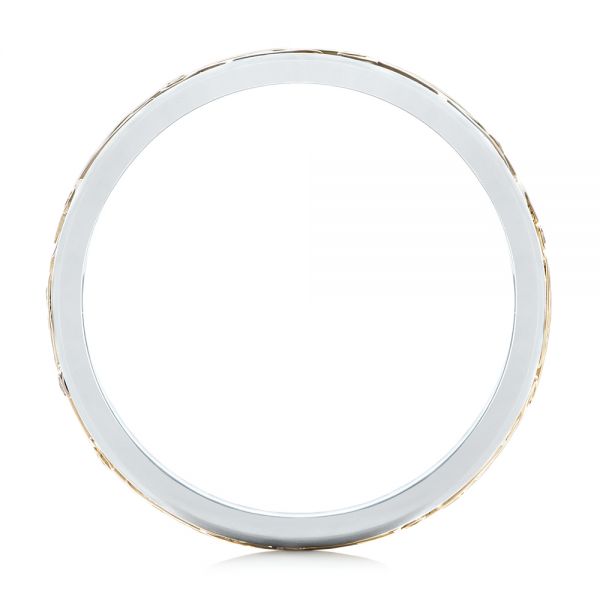 14k Yellow Gold And 14K Gold Custom Hand Engraved Two-tone Diamond Men's Band - Front View - 104095