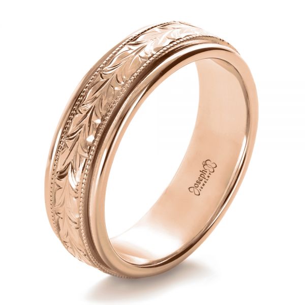 14k Rose Gold 14k Rose Gold Custom Hand Engraved Wedding Band - Three-Quarter View -  1213