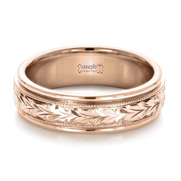 14k Rose Gold 14k Rose Gold Custom Hand Engraved Wedding Band - Flat View -  1213