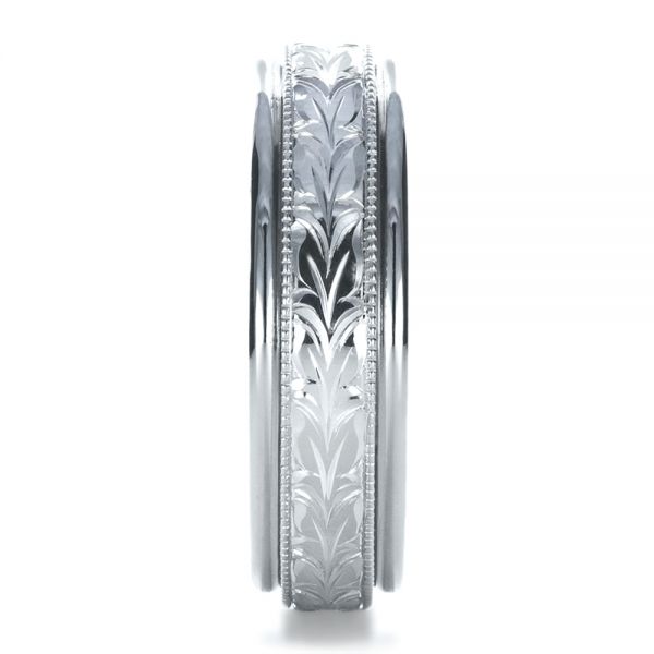 18k White Gold 18k White Gold Custom Hand Engraved Wedding Band - Side View -  1213