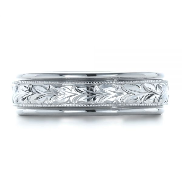 18k White Gold 18k White Gold Custom Hand Engraved Wedding Band - Top View -  1213